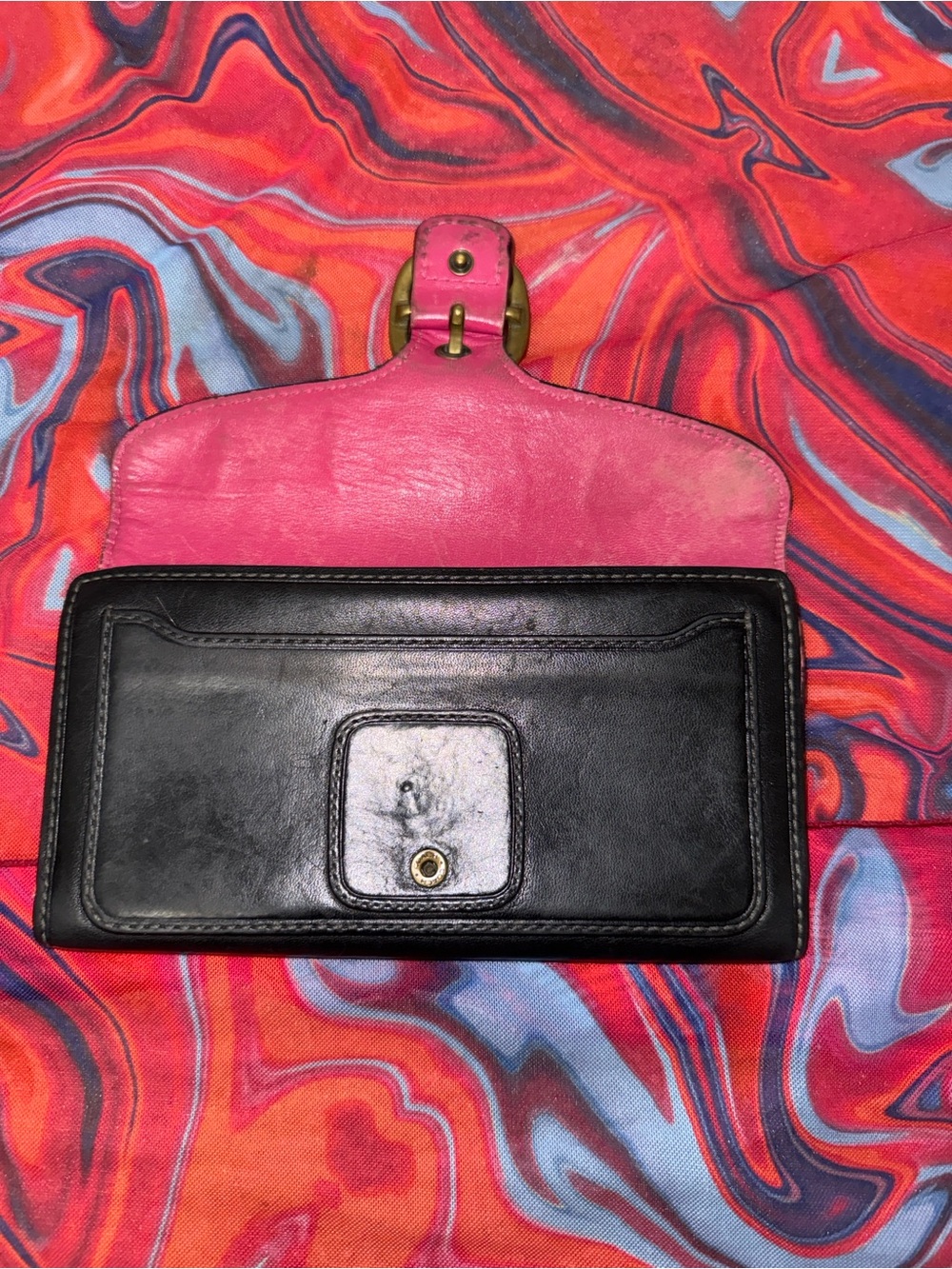 Vintage Coach Ergo Black Leather Buckle Wallet Hot Pink Magenta Interior - Picture 4 of 5
